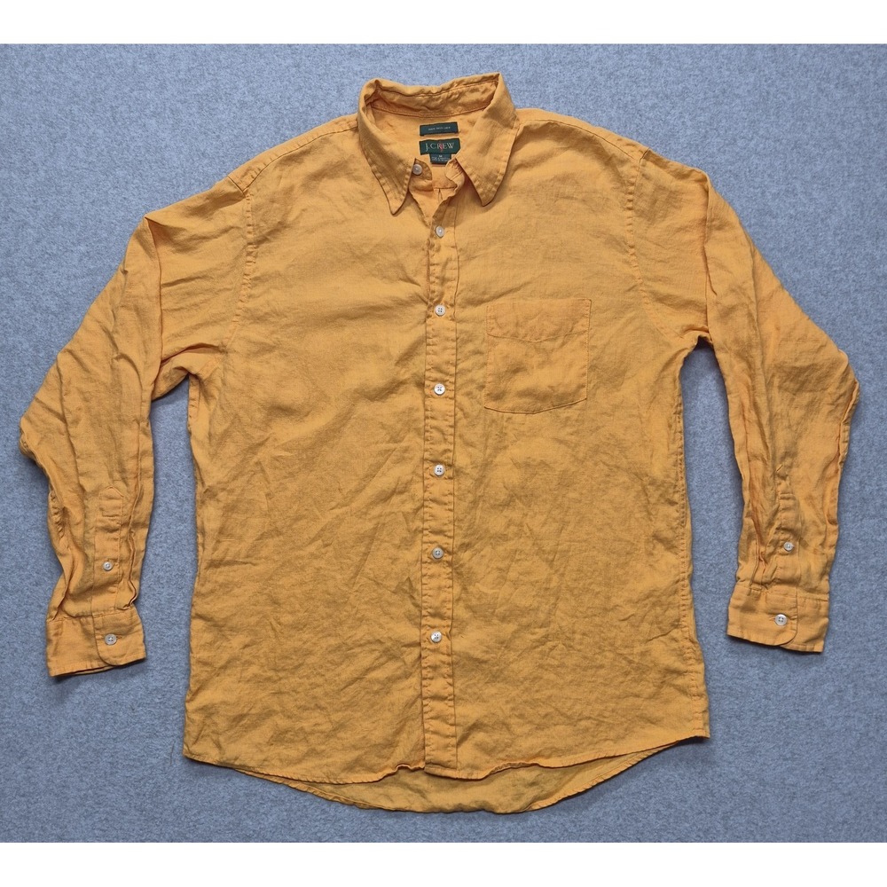 Vintage J Crew Oarsman Shirt Mens M Mustard Gold 100% Irish Linen Button Down